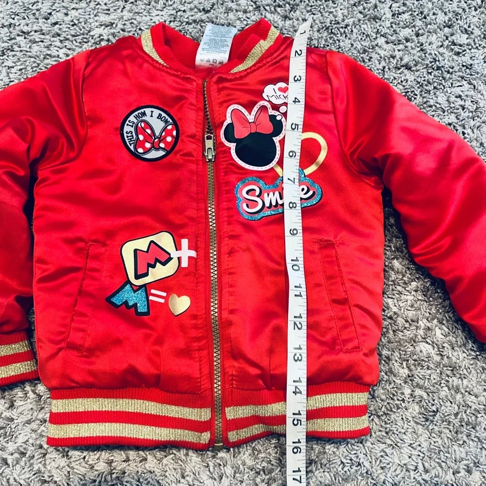Disney Minnie Mouse Red Satin‎ Bomber Jacket Girls 4T Gold Glitter SCAL01A